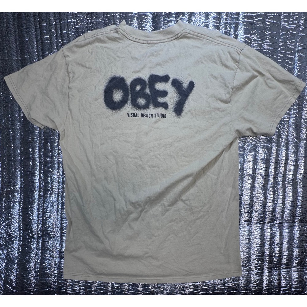 Obey Visual Design Studio Spray Paint Logo T-Shirt Tan Mens XL Graphic